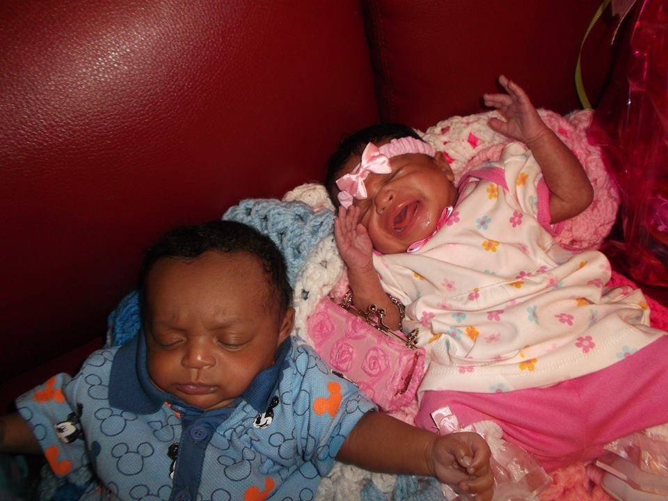 IL twins Arianna crying on blanket