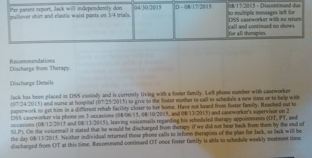 Headley Jacks Therapy not happening