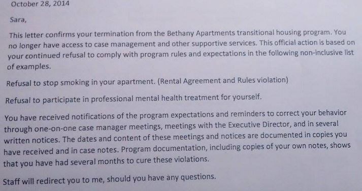 10.28.14 Notice of Termination of service at Bethany