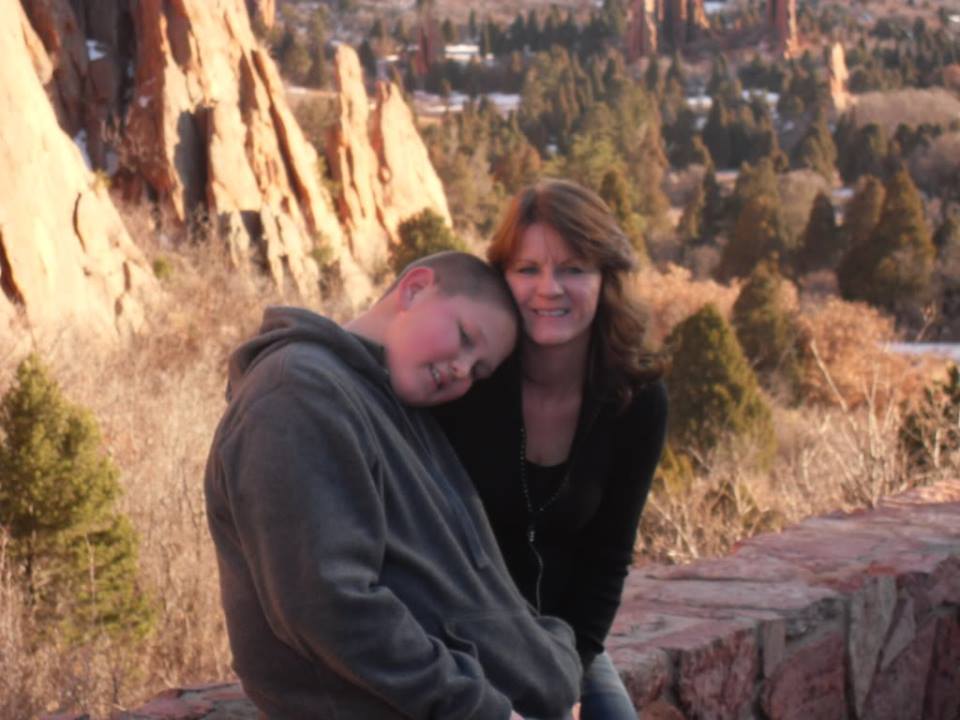 Mitchell Samuel with mom mountains