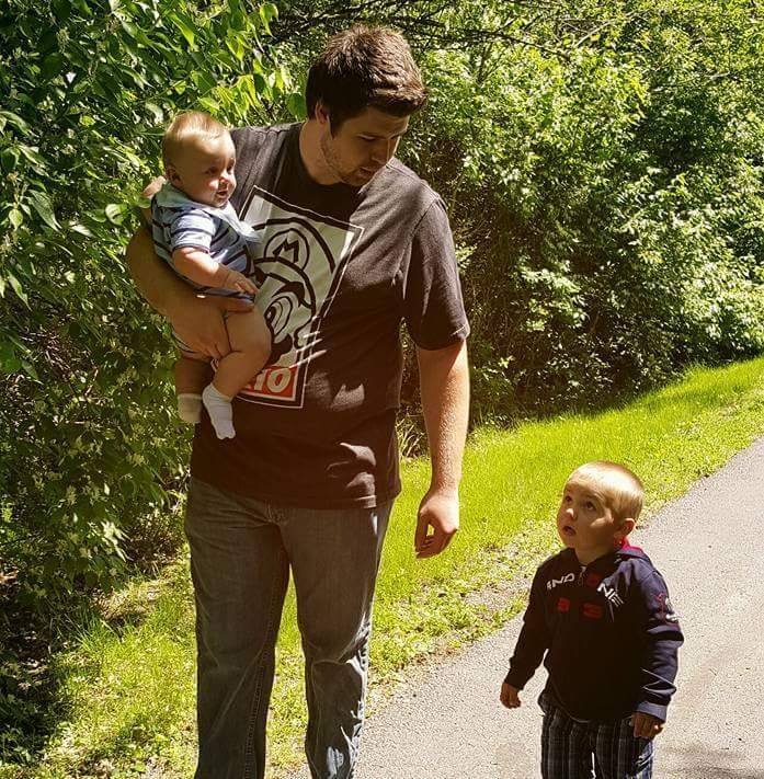 Timmons walking with daddy