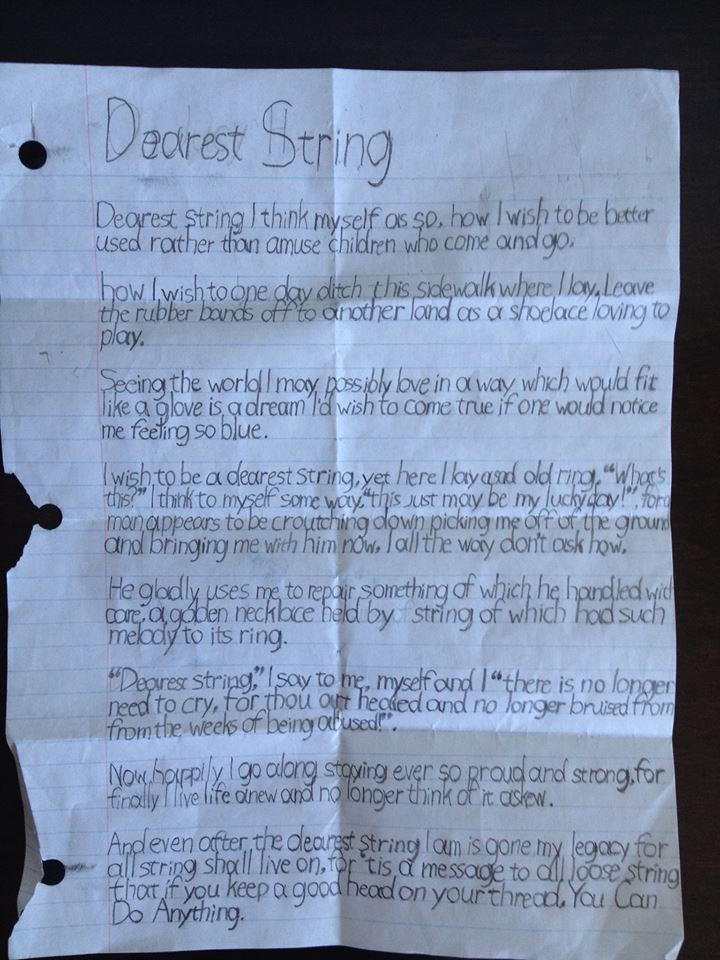 Dearest String by Alex Rembis. Supplied by parents.