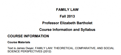 Family Law Syllabus Bartholet Dwyer