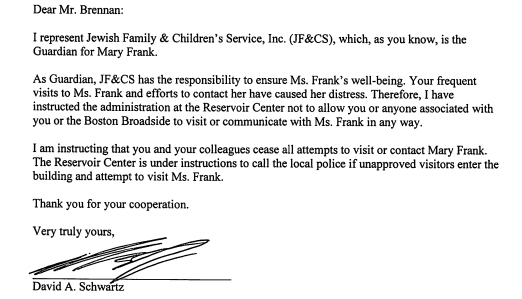 letter to Boston Broadside editor re Mary Frank