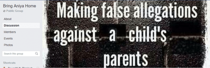 Bring Aniya Home Facebook page
