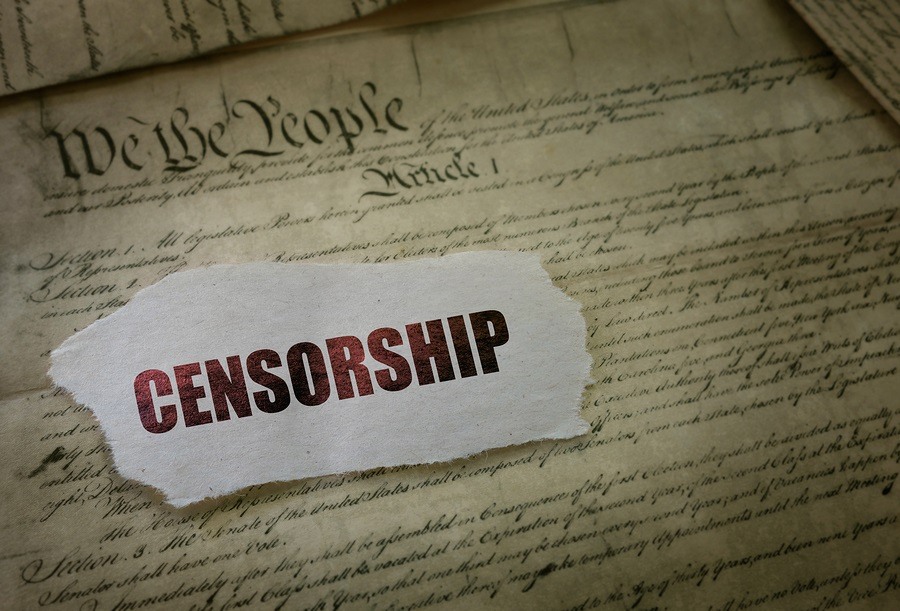 Censorship newspaper headline on the US Constitution -- First Amendment and free speech