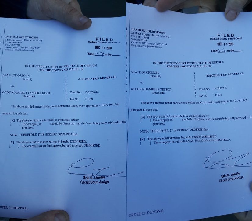 Oregon dismissal of charges