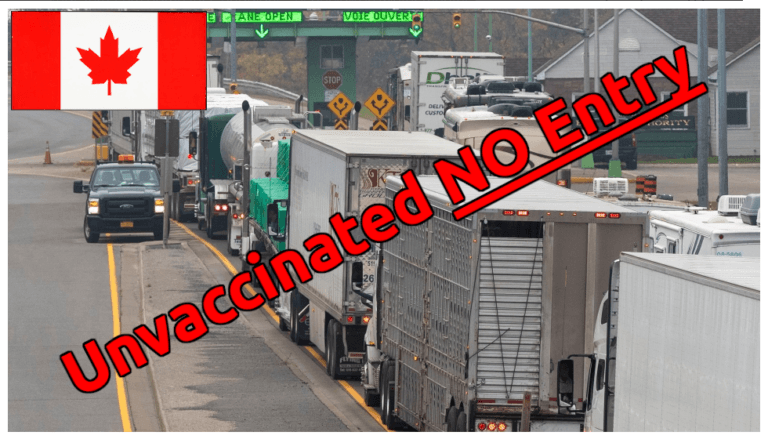Canada-vaccine-mandate-truckers-travellers-crossing-into-Canada-unvaccinated-no-entry-with-canada-flag--768x439